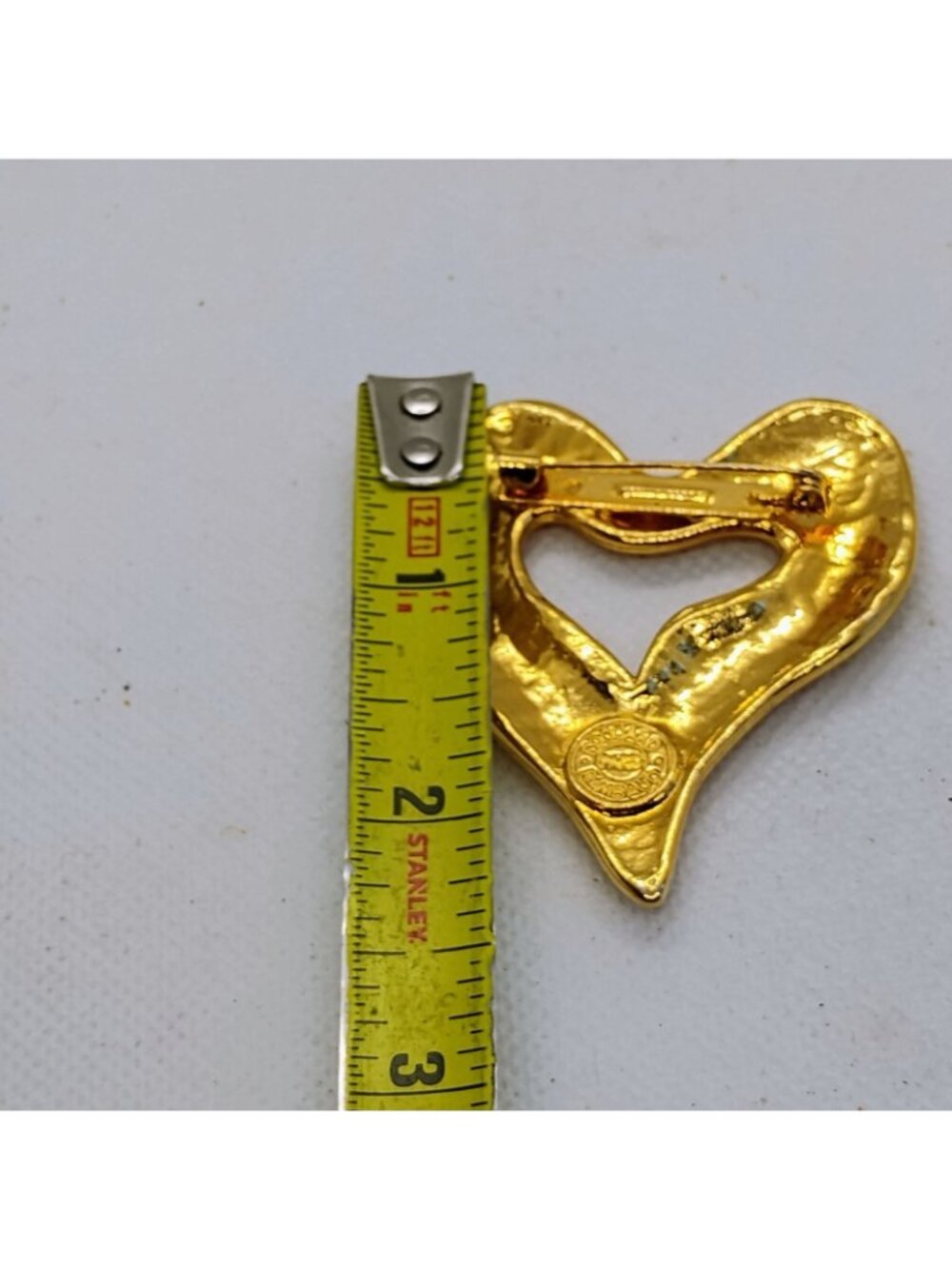 1980s Edouard Rambaud Paris Gold Plate Gripoix Glass Heart Brooch Pin Runway - Picture 6 of 6